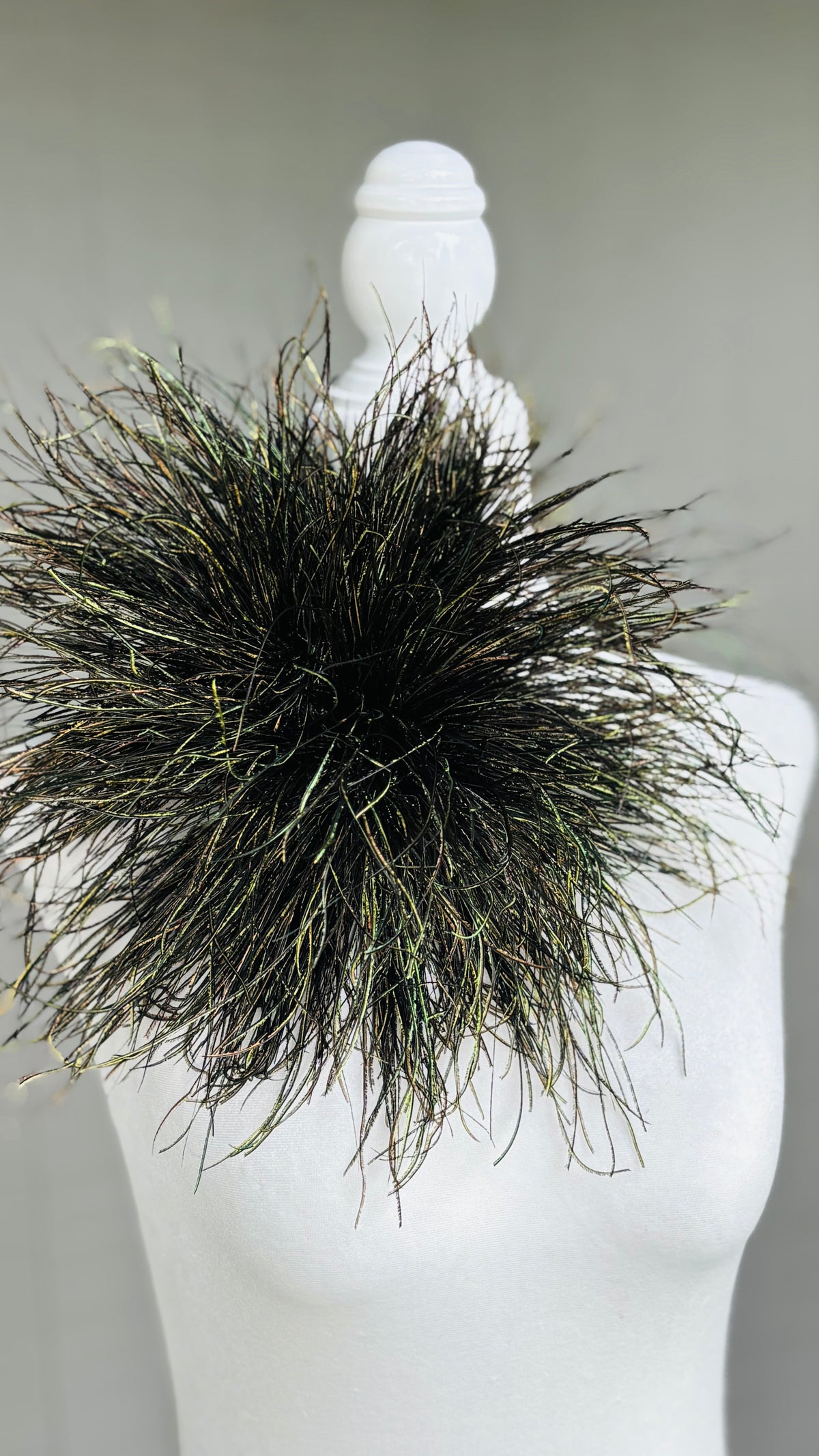 La Contessa Peacock Feather Fringe Brooch Clip.  Made in the USA.  A versatile statement Accessory