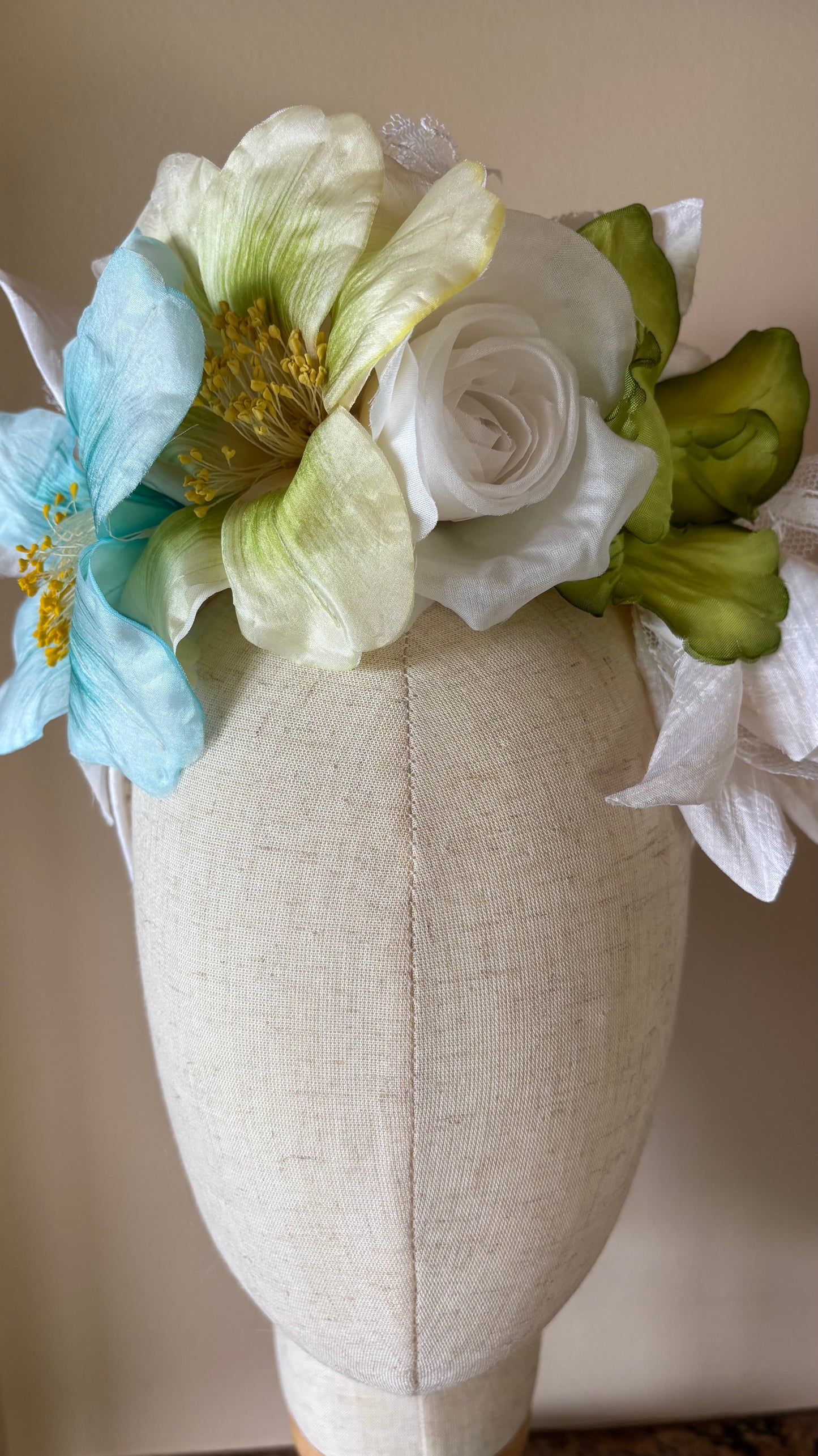 "The Versailles Garden Crown" A one-of-a-kind composition of rare vintage European florals and modern elements, arranged entirely by hand.