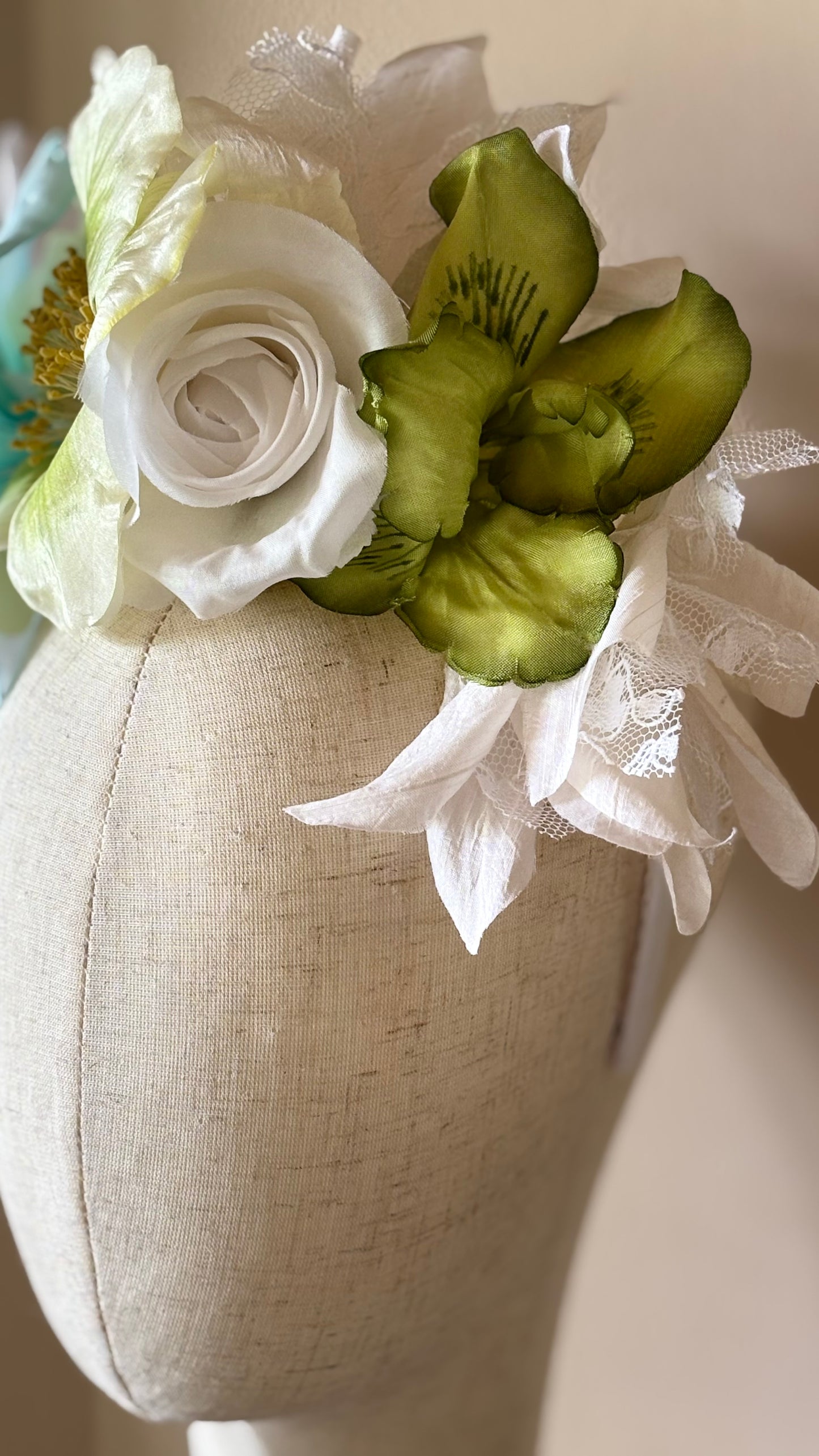 "The Versailles Garden Crown" A one-of-a-kind composition of rare vintage European florals and modern elements, arranged entirely by hand.