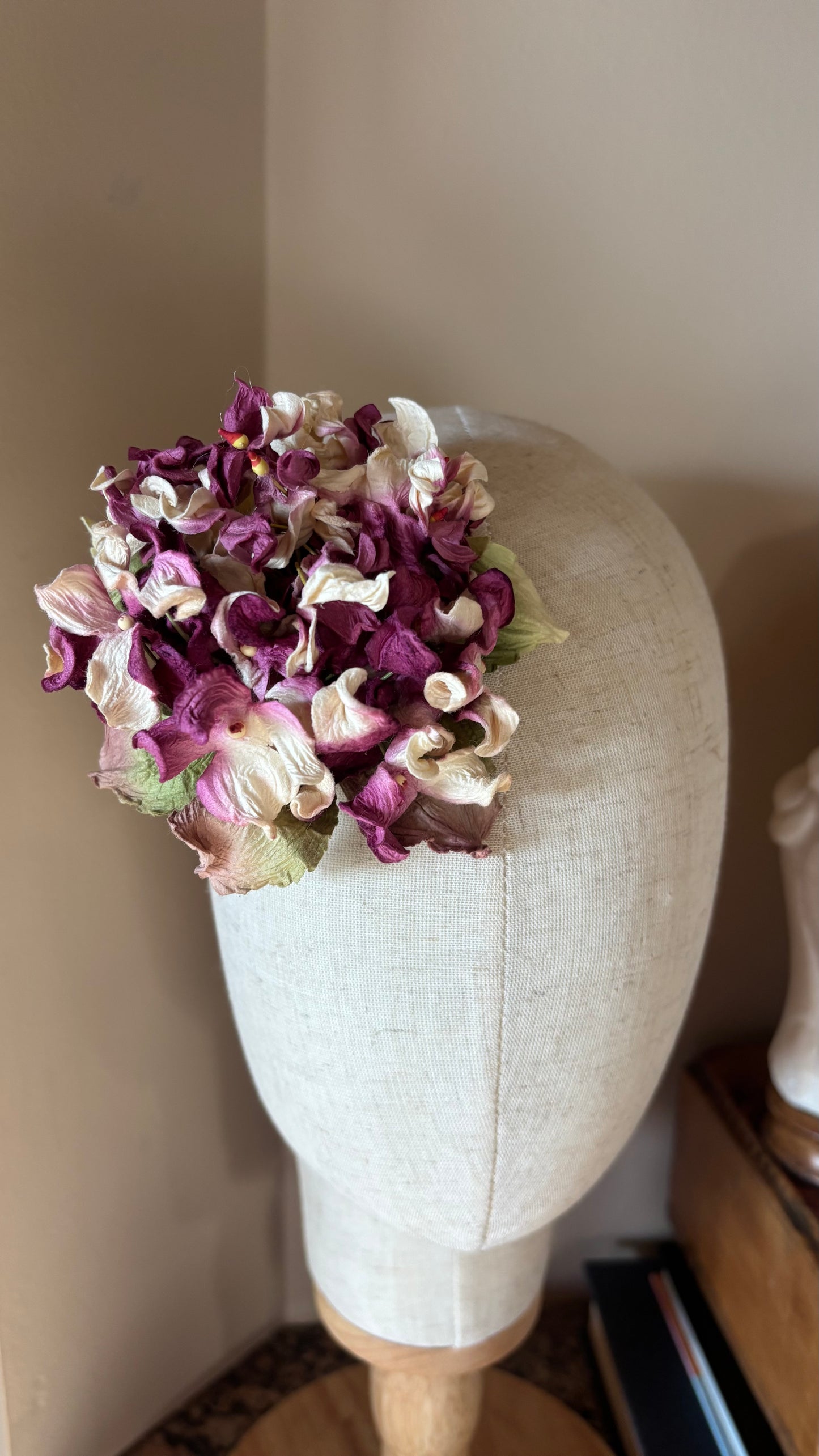 "Esme" Fuchsia Vintage Hydrangea Pin & Clip 4".  Life Like Hydrangeas. Karin's Garden