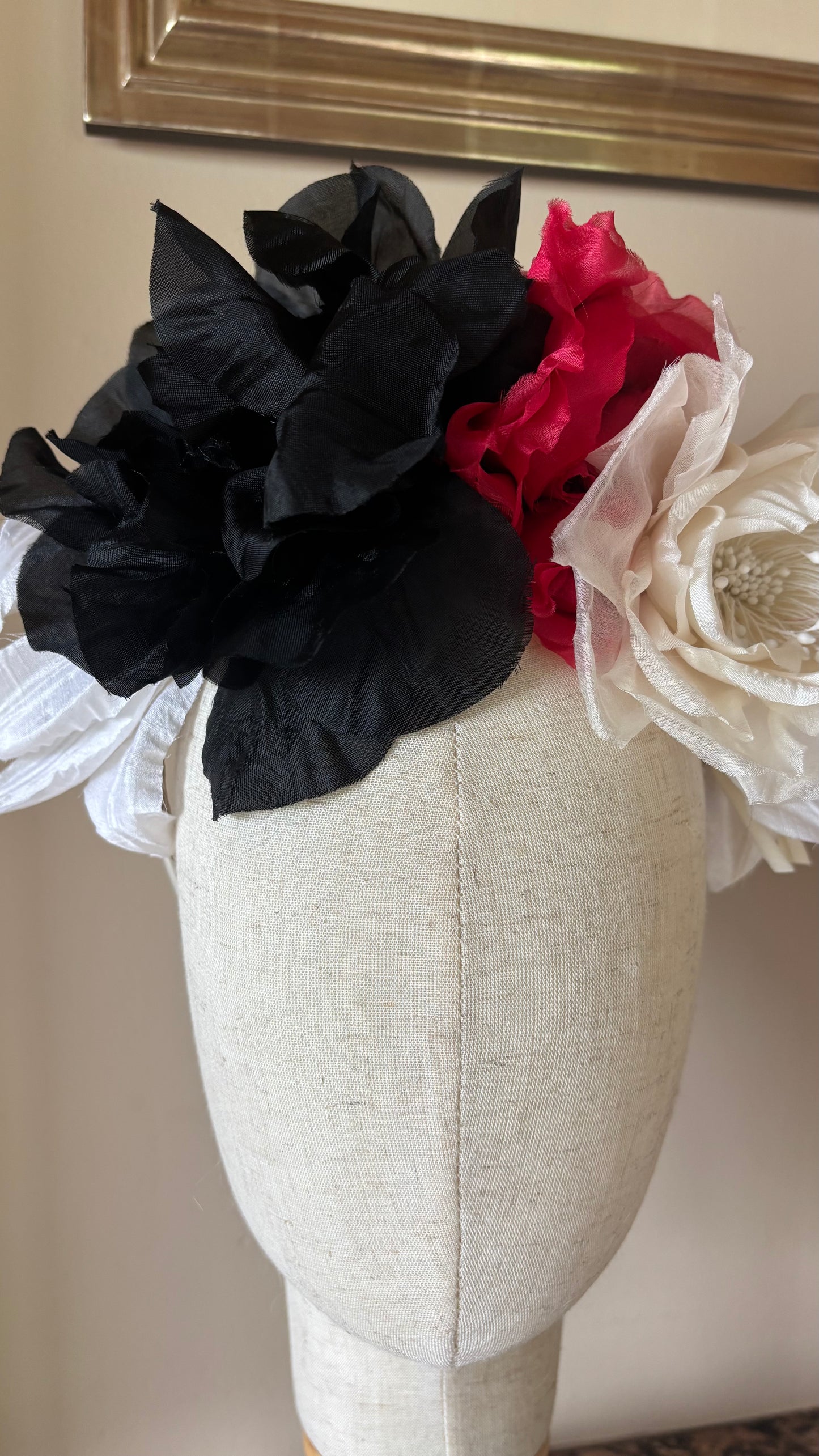 "The Versailles Garden Crown" A one-of-a-kind composition of rare vintage European florals and modern elements, arranged entirely by hand.