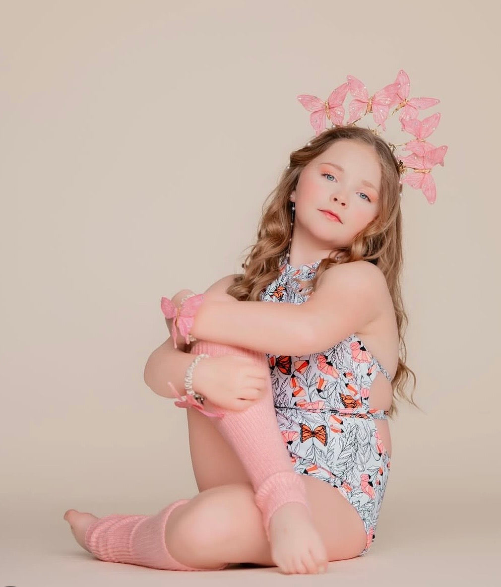 “Vanessa” Pink Butterflies Headband.  Comfort Fit Silk Headband, Bendable Butterflies.  Handmade in Bellevue, Washington.  Clothing by detailsdancewear.