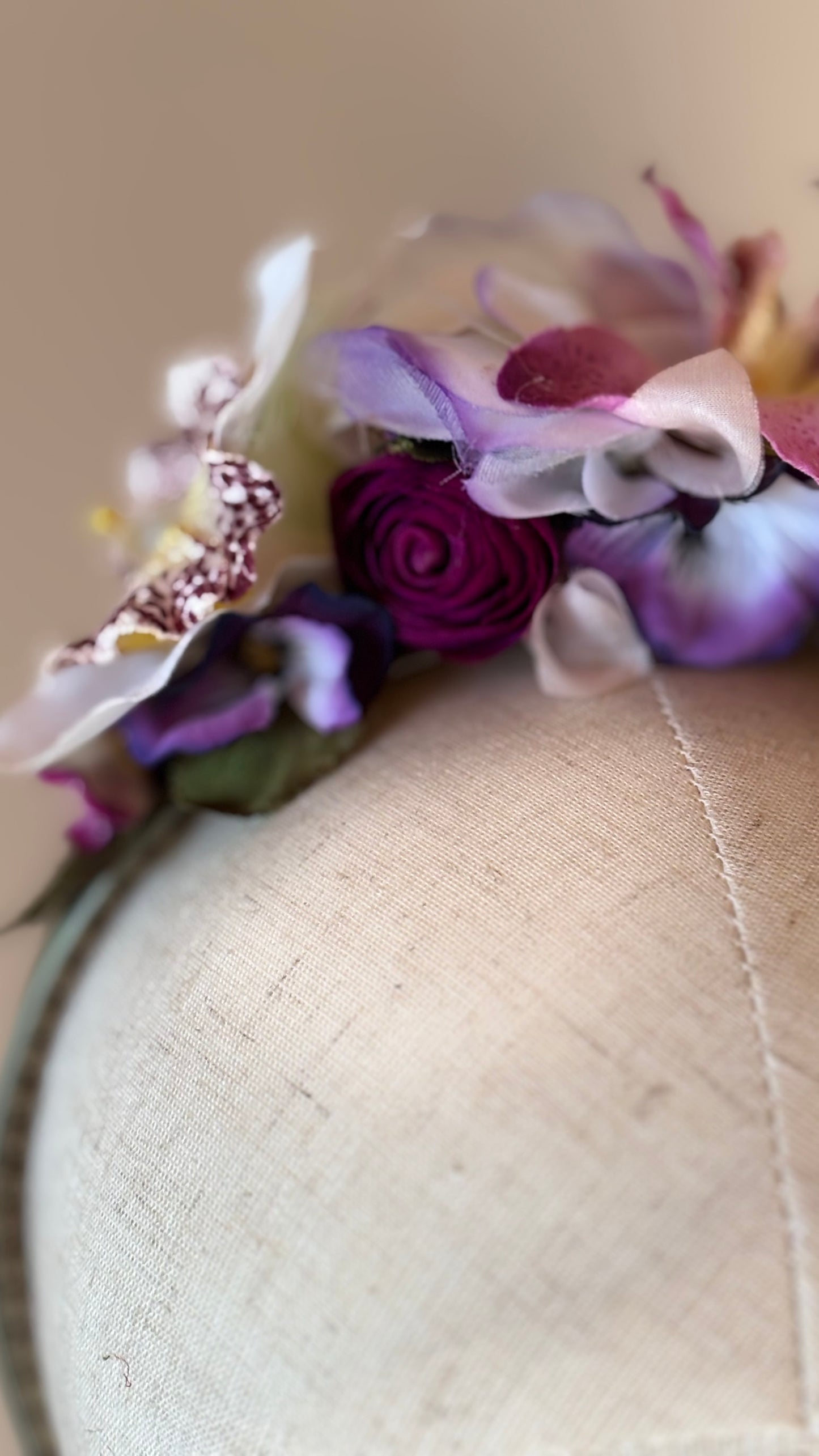 Karin's Garden "Wisteria Whisper" one-of-a-kind sage silk 1" Comfort Fit Non-Slip Headband. Limited Edition Only one available. Handmade in Bellevue, Washington