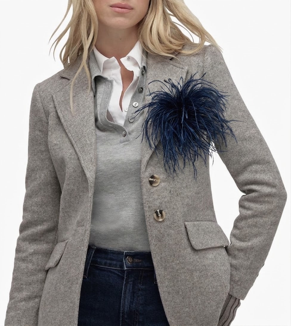 Dietrich Petite Ostrich Pin & Clip in Navy.  Handmade in the USA. Genuine Ostrich. Available in many colors.  Available in Petite or Grand