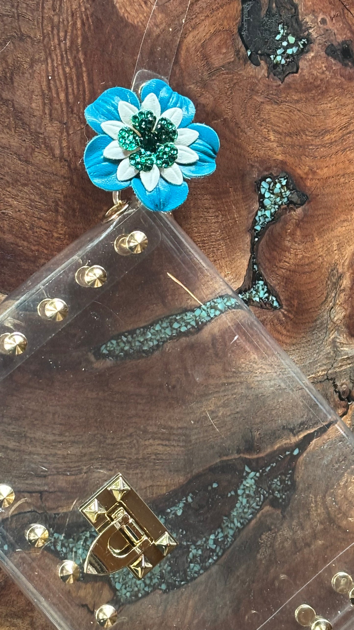 "Seahawks" Petite Leather & Green Crystal Flower Pin & Clip. Made in Seattle, WA