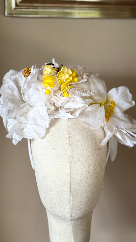 "The Versailles Garden Crown" A one-of-a-kind composition of rare vintage European florals and modern elements, arranged entirely by hand.