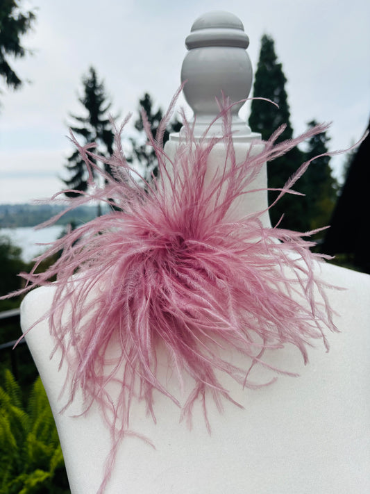 "Dietrich" Petite Ostrich Pin & Clip in Antique Rose.  Made in the USA. Genuine Ostrich. Available in many colors.  Available in Petite