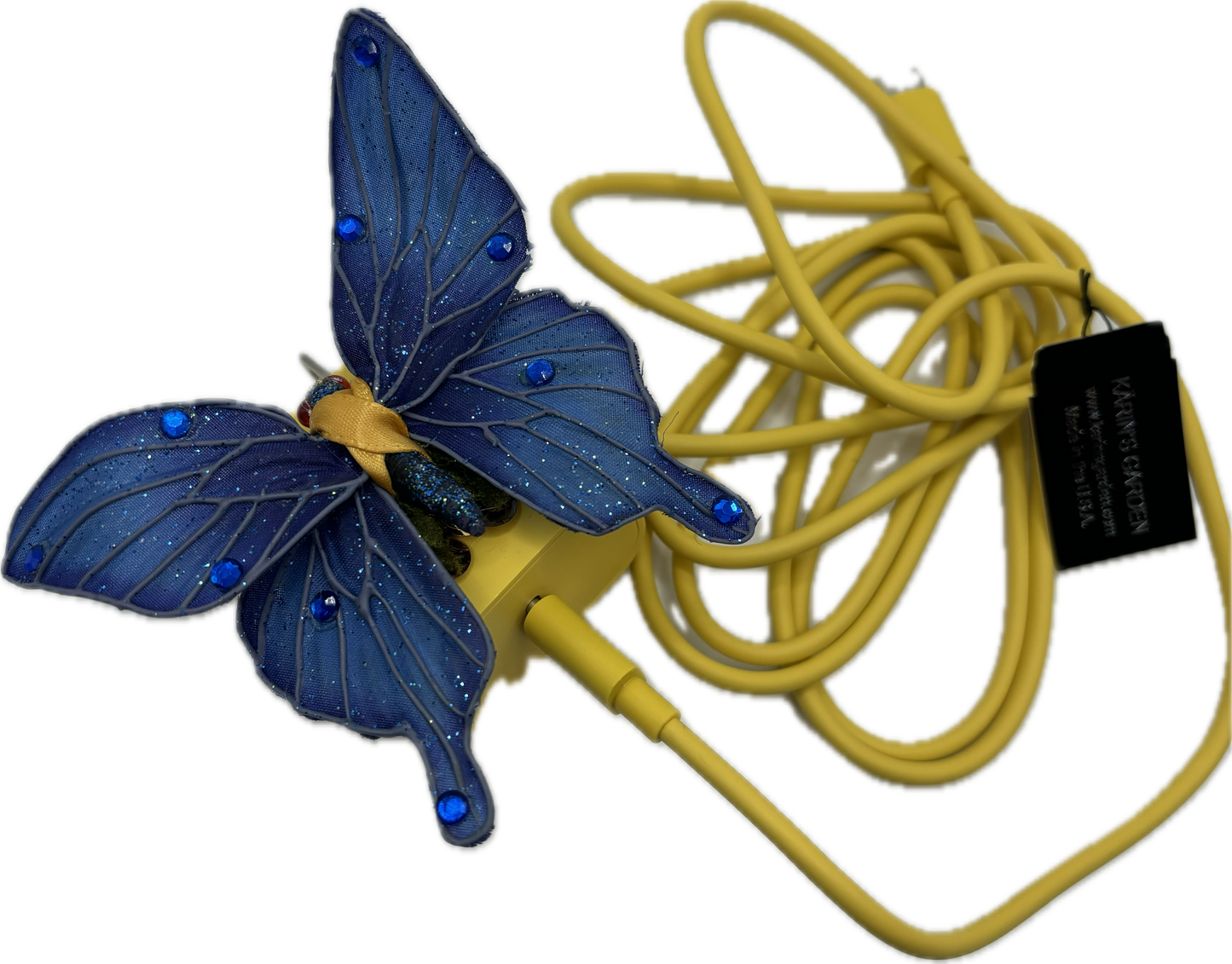 Karin's Garden Yellow Phone Charger Gold Sequin With Blue Butterfly