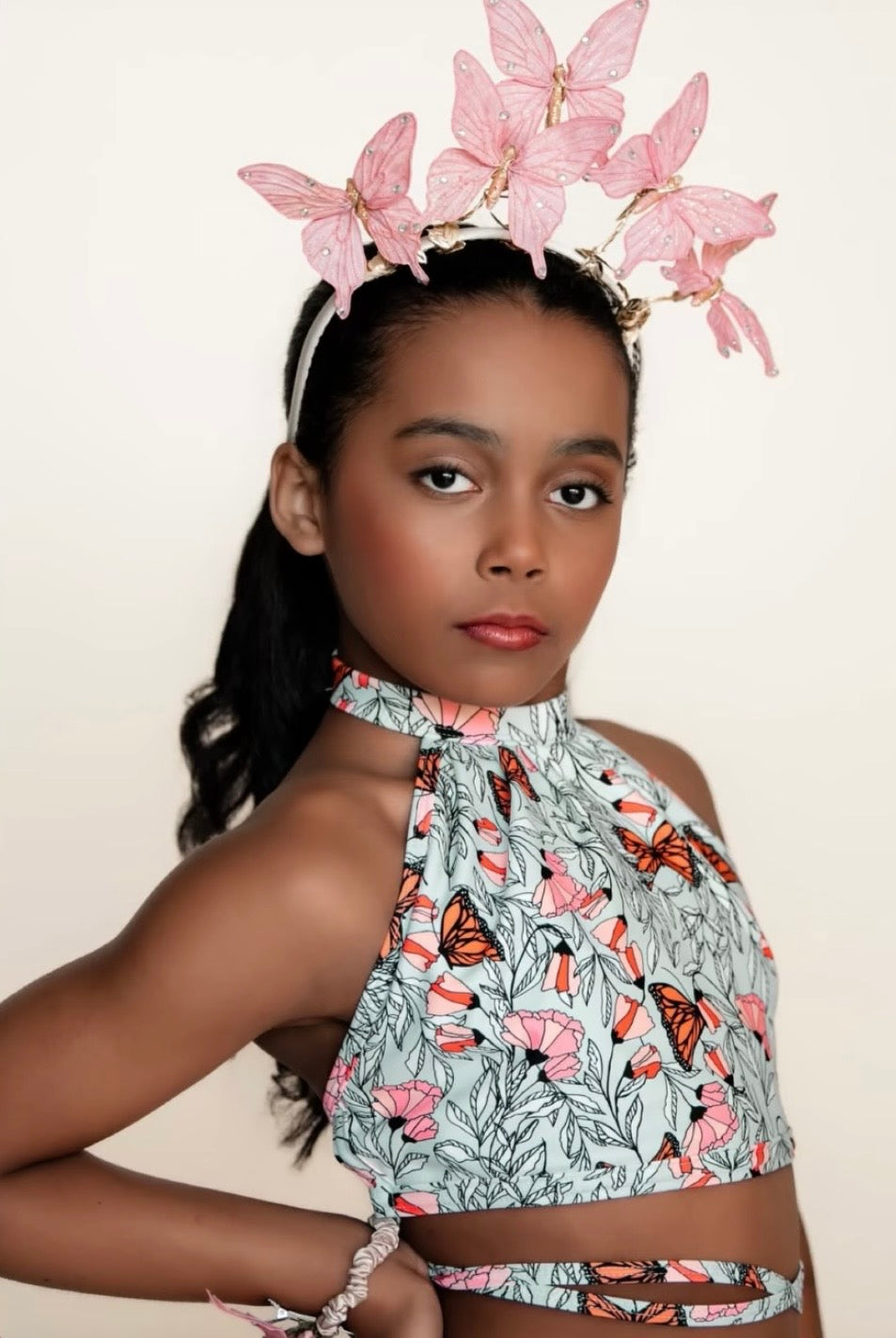 “Vanessa” Pink Butterflies Headband.  Comfort Fit Silk Headband, Bendable Butterflies.  Handmade in Bellevue, Washington.  Clothing by detailsdancewear.