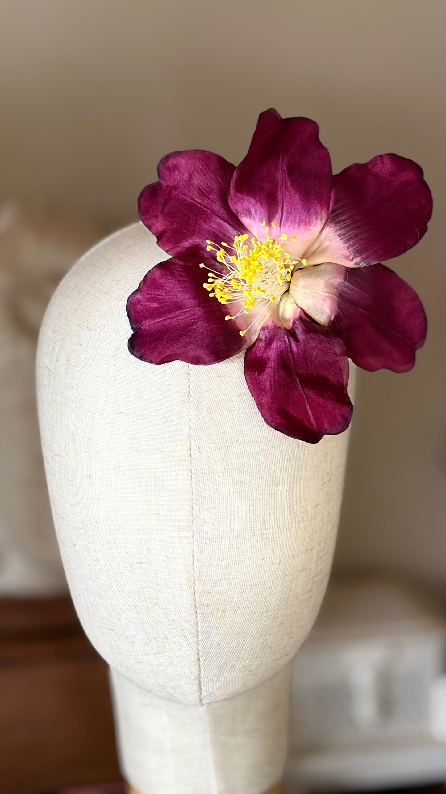 "Clementine" 4" Silk Clematis Sky Blue Brooch and Clip. Karin's Garden. Bendable Petals. Pin or Clip into hair, onto dress, lapel, handbag and more.