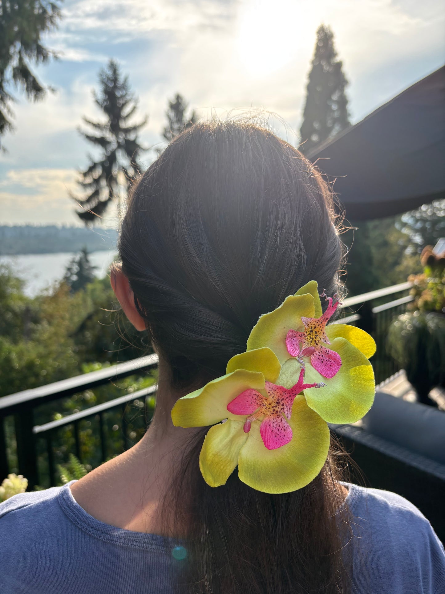 Karin's Garden Stella Phalaenopsis Orchid French Auto Barrette.  Made in the USA - Tropical Vacation Ready - Life like Orchids