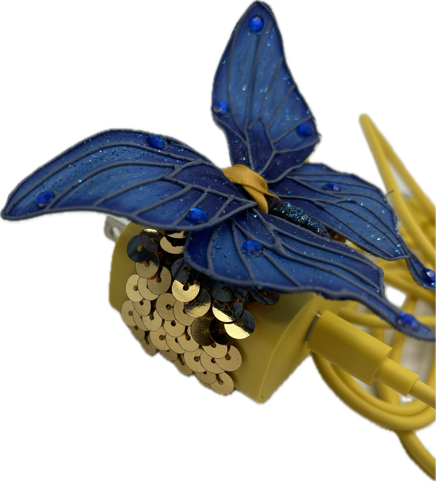 Karin's Garden Yellow Phone Charger Gold Sequin With Blue Butterfly