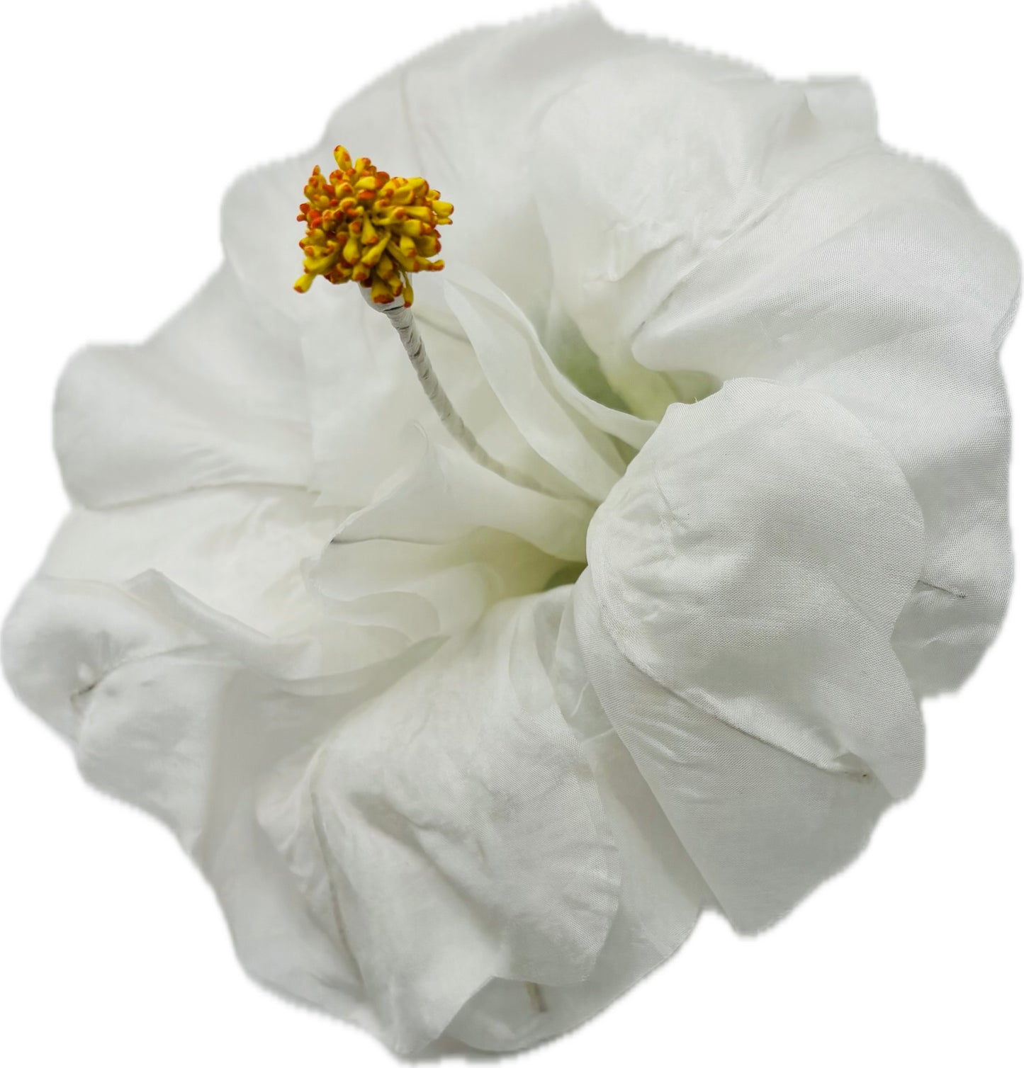 "Caterina" Vintage German White Silk GDR Hibiscus 6" Reimagined Mid-Century Brooch & Clip Duo.  For your sundress, handbag, hat & lapel.