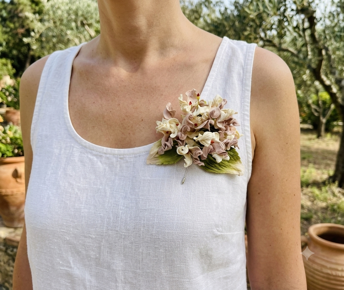 Ivy Hydrangea Flower Pin Brooch Pink