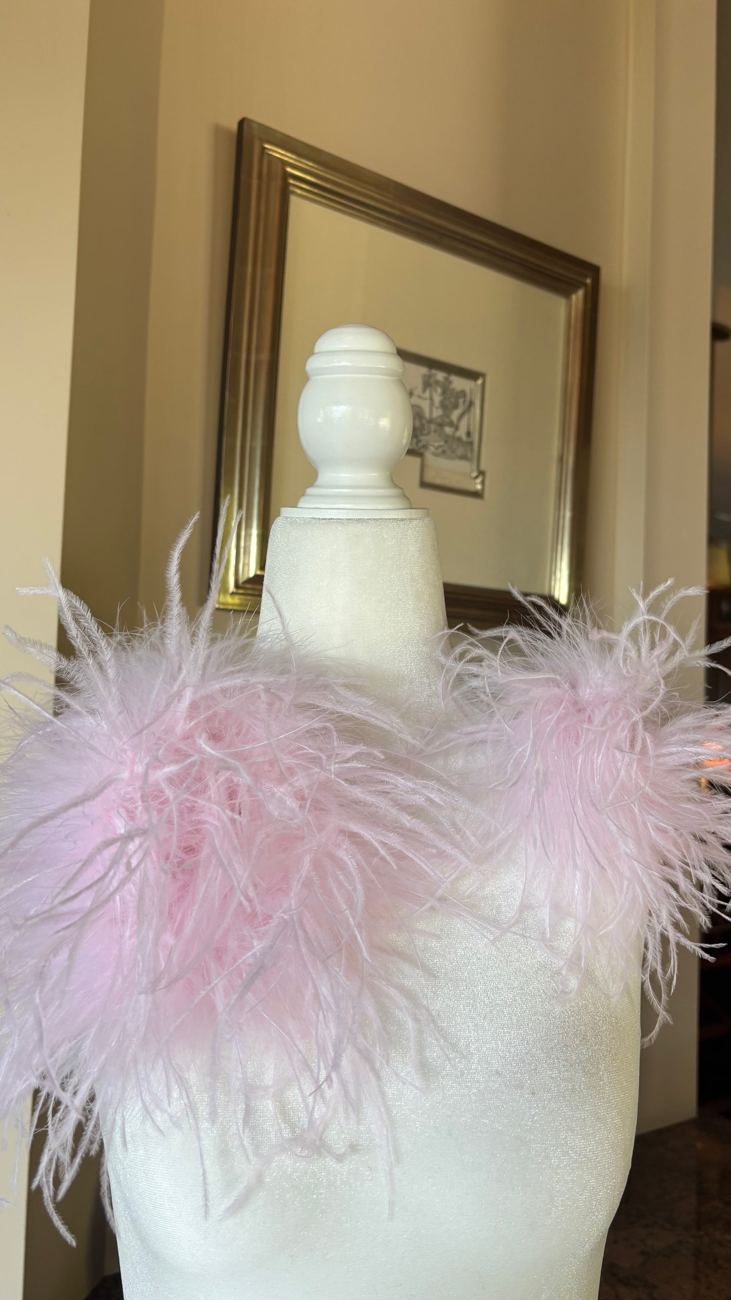 "Dietrich" Petite Ostrich Pin & Clip in Baby Pink.  Made in the USA. Genuine Ostrich. Available in many colors.  Available in Petite or Grand