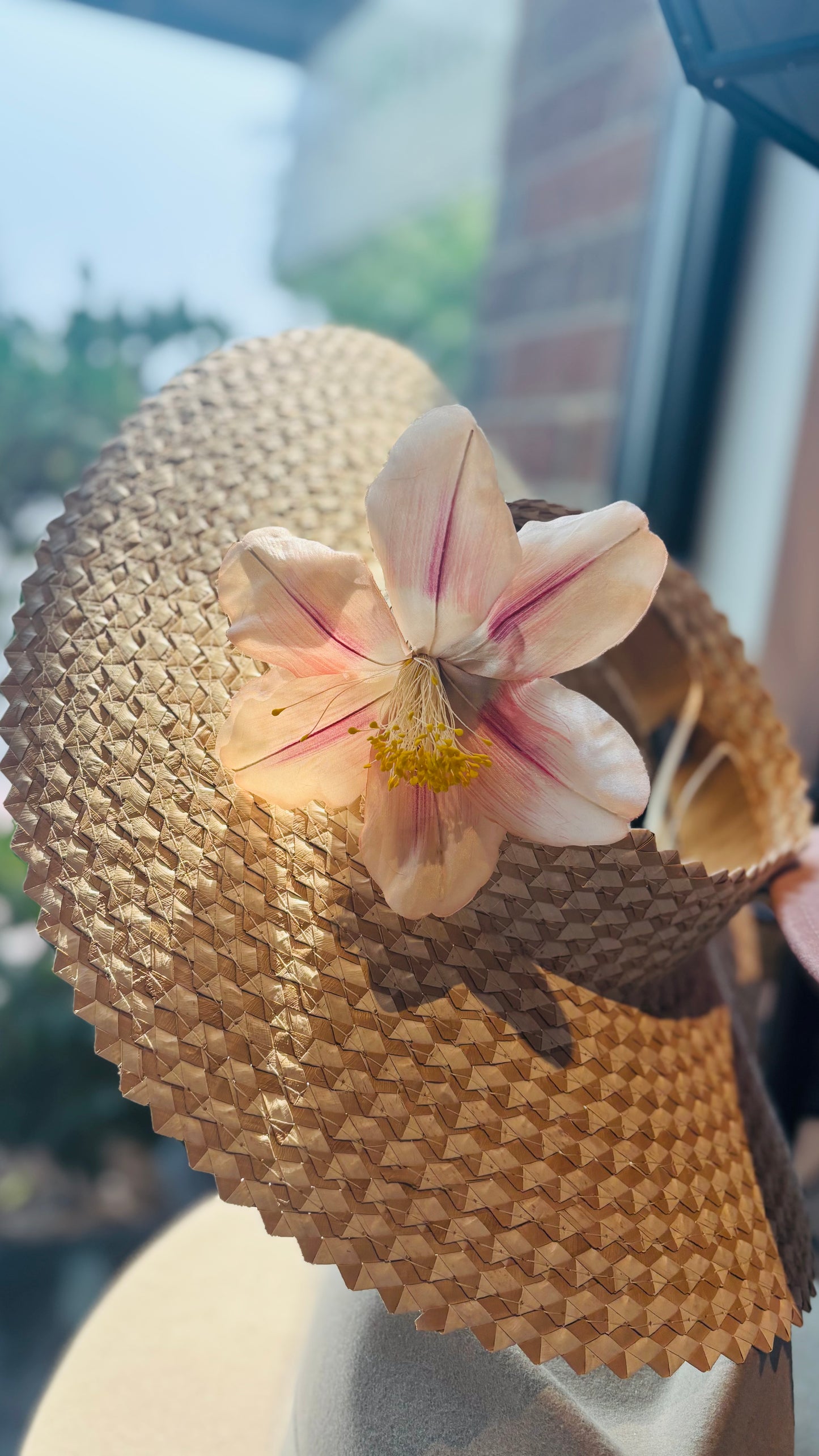 "Clementine" 4" Silk Clematis Pink Ivory Brooch and Clip. Karin's Garden. Bendable Petals. Pin or Clip into hair, onto dress, lapel, handbag and more.