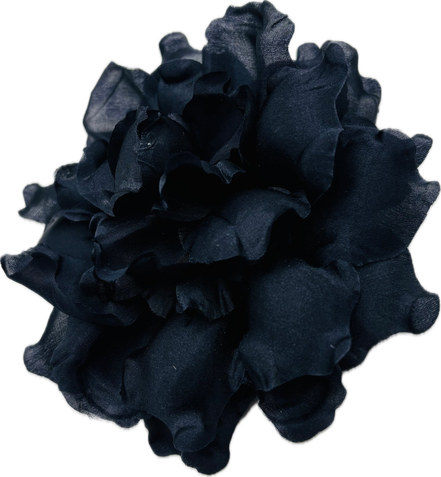 Karin's Garden "Harper" 4" Black Silk Organza Gardenia Pin Brooch & Clip. Handmade in the USA.  Pin or Clip into hair, onto dress, lapel, hand and more.