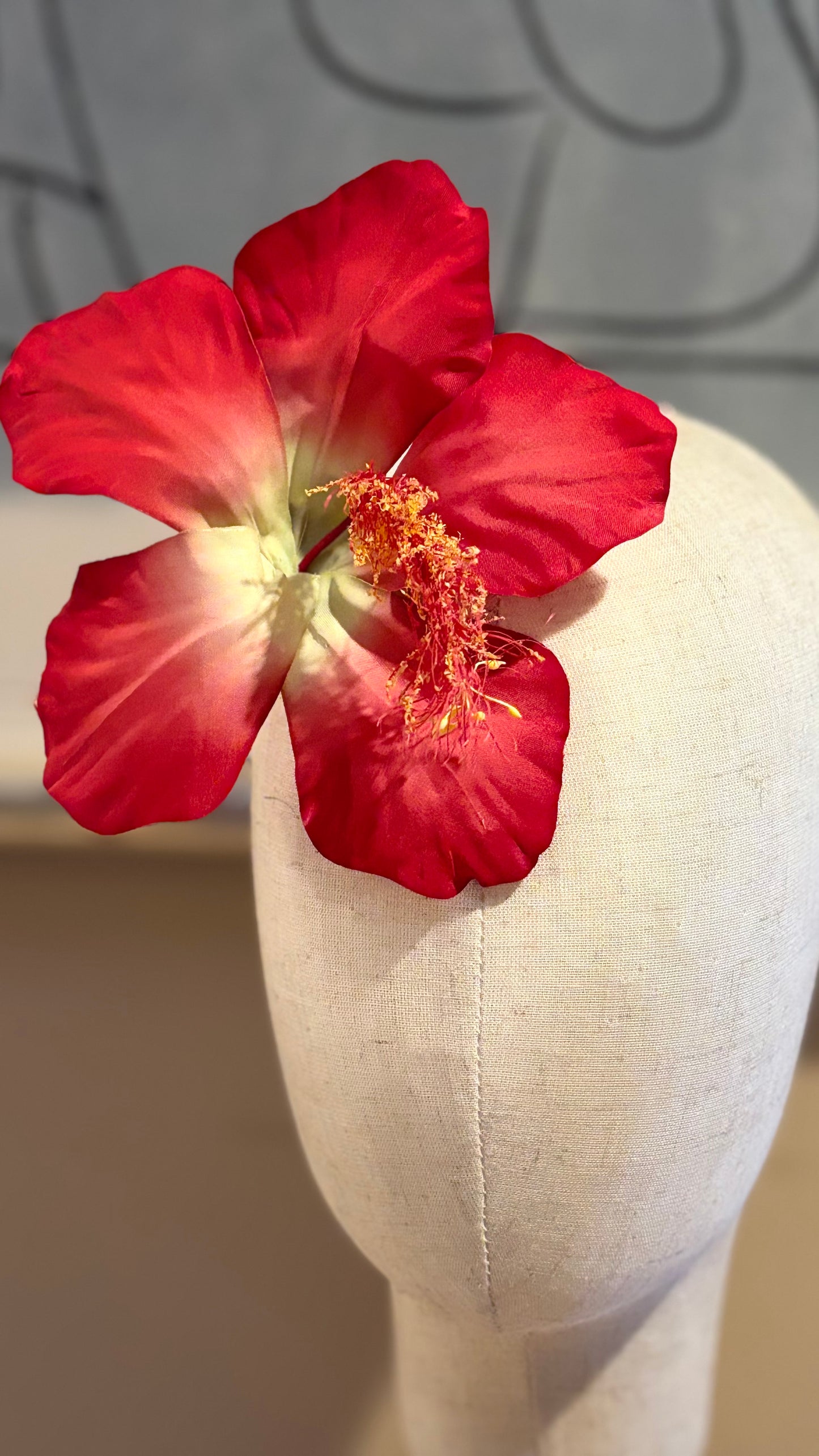 "Calista" 6" Red Amaryllis Brooch & Clip.  Pin or Clip to hair, lapel, dress, handbag, hat, necklace & more.