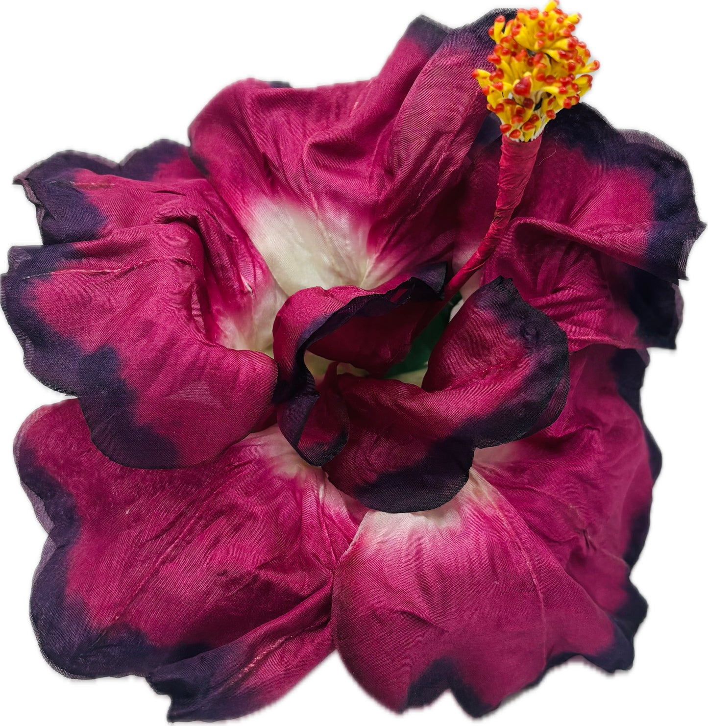 "Caterina" Vintage German Wine Silk GDR Hibiscus 6" Reimagined Mid-Century Brooch & Clip Duo.  For your sundress, handbag, hat & lapel.
