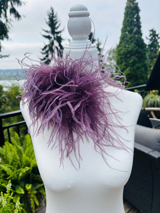 "Dietrich" Grand Ostrich Pin & Clip in Velvet Aubergine.  Made in the USA. Genuine Ostrich. Available in many colors.  Available in Grand or Petite