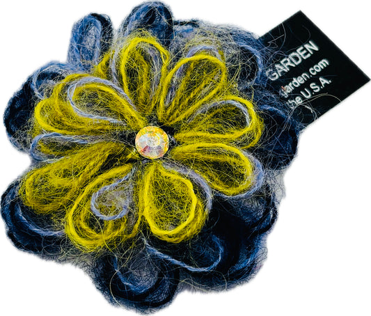 Enya Mohair Flower with Crystal Brooch & Clip Two Inches Handmade in the USA