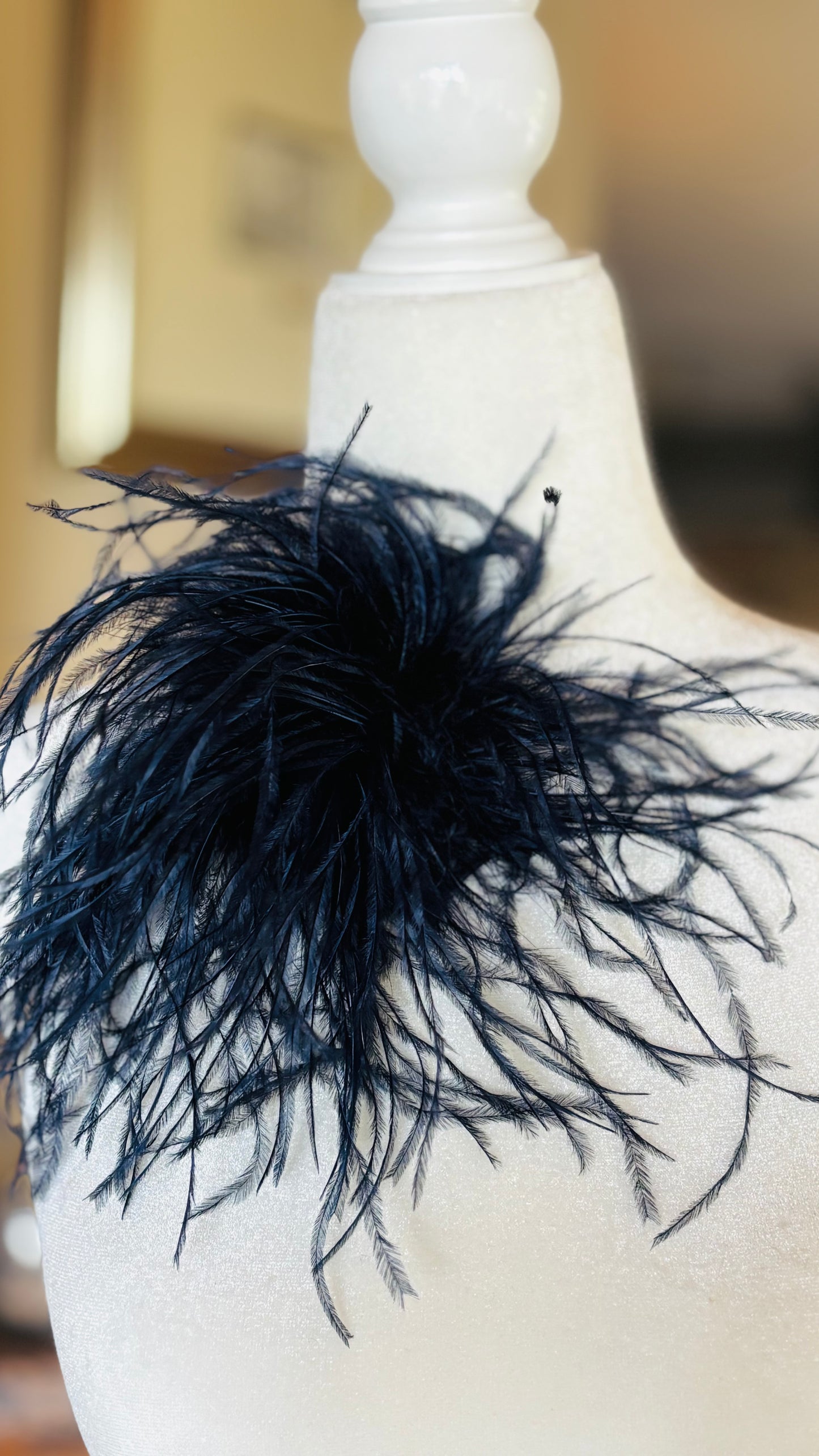 Dietrich Petite Ostrich Pin & Clip in Navy.  Handmade in the USA. Genuine Ostrich. Available in many colors.  Available in Petite or Grand