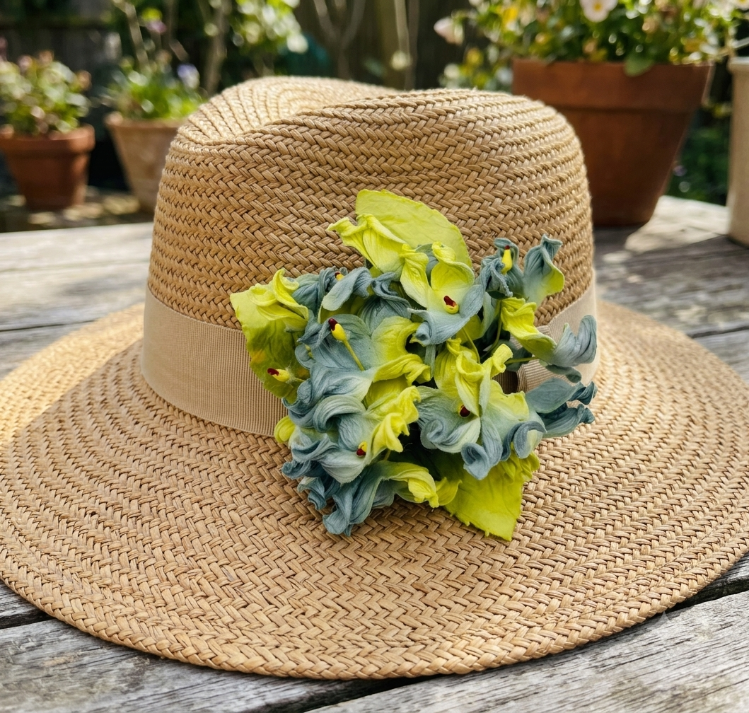 Ivy Hydrangea Flower Pin Brooch in Turquoise Yellow