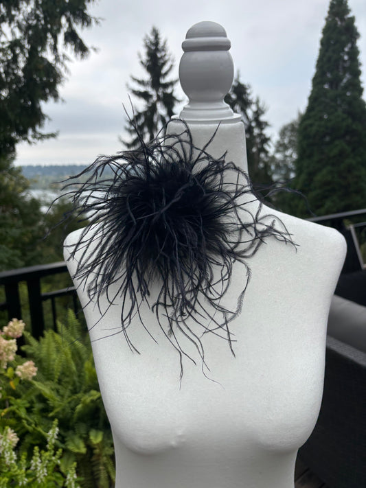 "Dietrich" Petite Ostrich Pin & Clip in Black. Made in the USA. Genuine Ostrich. Available in many colors.  Available in Petite or Grand