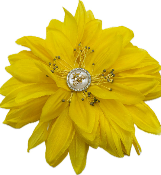 Karin’s Garden 5" Vintage Sunflower with Bee & Crystal Center Pin-Clip