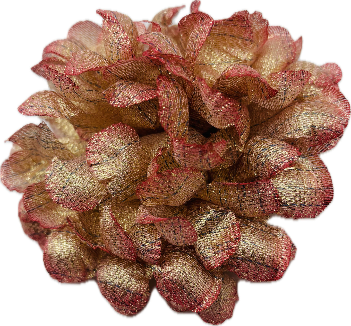 "Astrid" Silk Mum Flower Pink Gold Brooch and Clip Made in the USA.  Wear in your hair, clip or pin onto lapel.