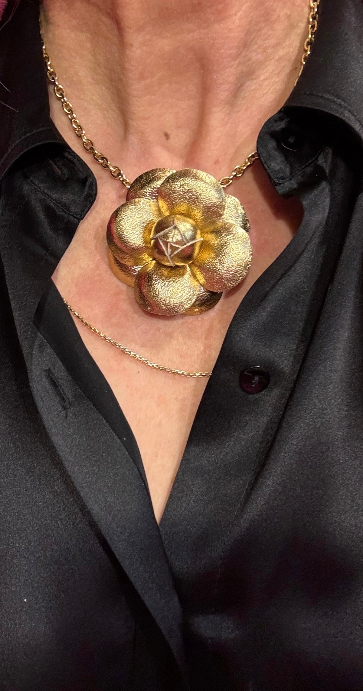 Karin's Garden 2" "Susie" Gold Metallic Leather Camellia Clip.  Made in the USA with Love