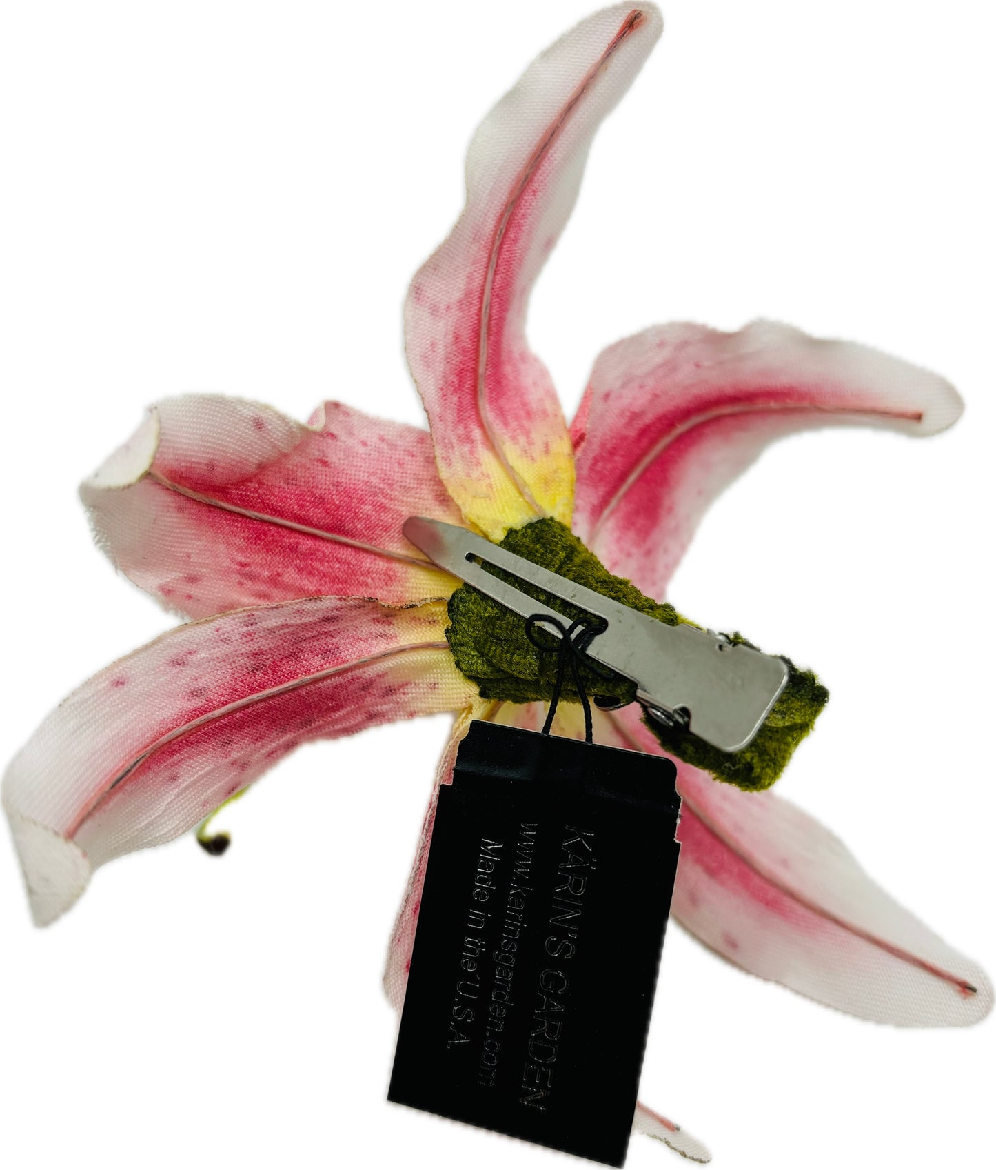 Karin’s Garden Ophelia Fuchsia 3” Tiger Lily Pinch Clip with Crystals.  Life Like Lilies