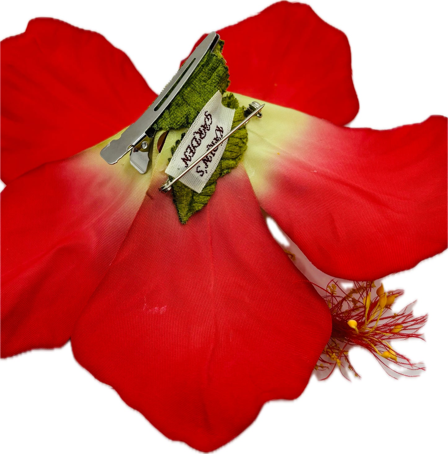 "Calista" 6" Red Amaryllis Brooch & Clip.  Pin or Clip to hair, lapel, dress, handbag, hat, necklace & more.