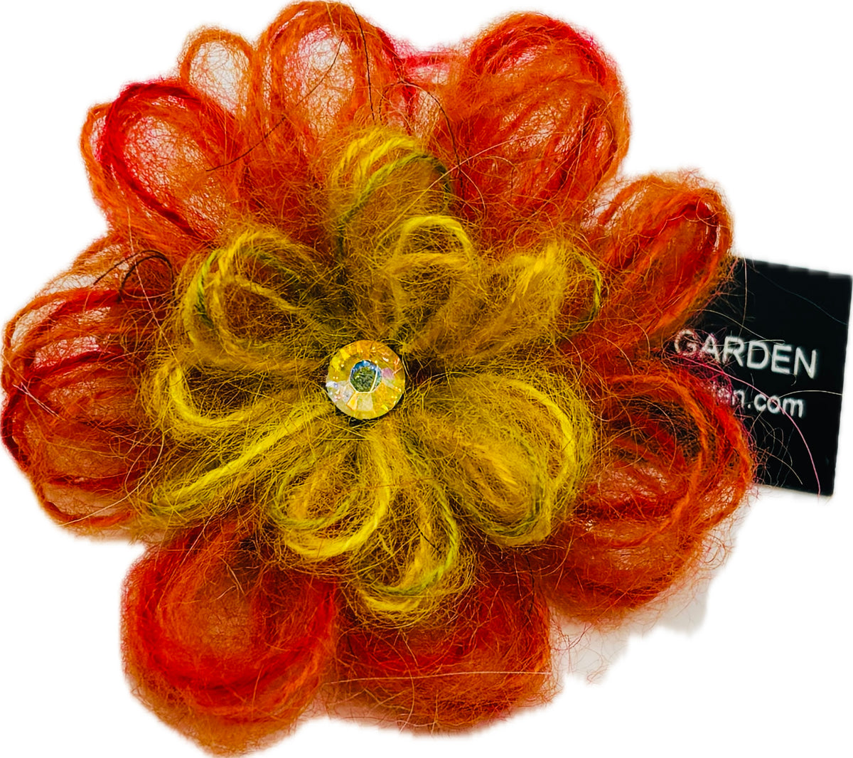 Enya Mohair Flower with Crystal Brooch & Clip Two Inches Handmade in the USA