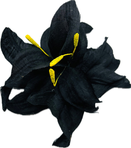 Black Silk Tropical Lily Brooch and Clip. Wear in your hair, clip or pin onto lapel, dress, hat and more.