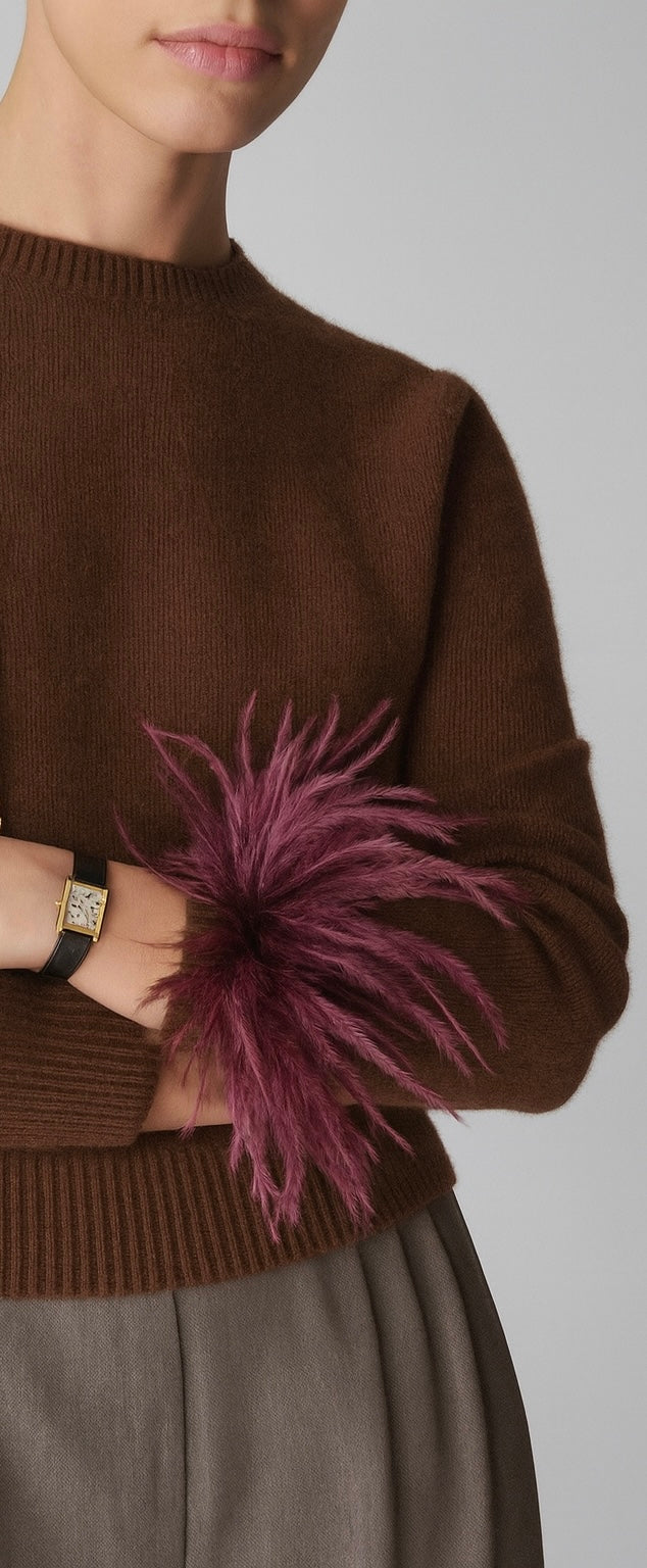 "Dietrich" Petite Ostrich Pin & Clip in Velvet Aubergine. Made in the USA. Genuine Ostrich. Available in many colors.  Available in Petite