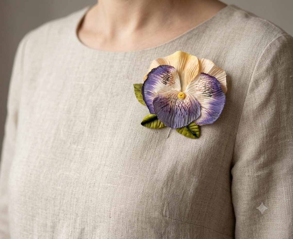Dakota Pansy Purple Flower Pin & Clip. 3 1/2 Inches.  Vintage Life like Pansy Pin.  Made in the USA