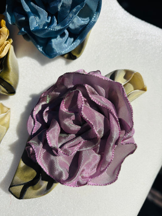 Karin's Garden 3" “Rosette” Pin.  Pin to dress, lapel or wear as a boutonniere. Made in the USA.  You can reshape the flower and leaves to make it larger or smaller.