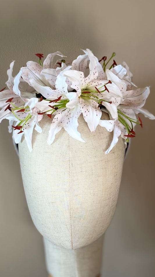 Karin’s Garden “Martha” Couture Tiger Lily Headband | Garden Party Floral Statement Headpiece | Handmade in USA