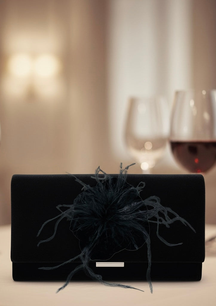 “Kitty" Red Velvet Ostrich Flower Pin and Clip. Clip into hair, onto purse, dress, hat, wrist and more. A versatile accessory.