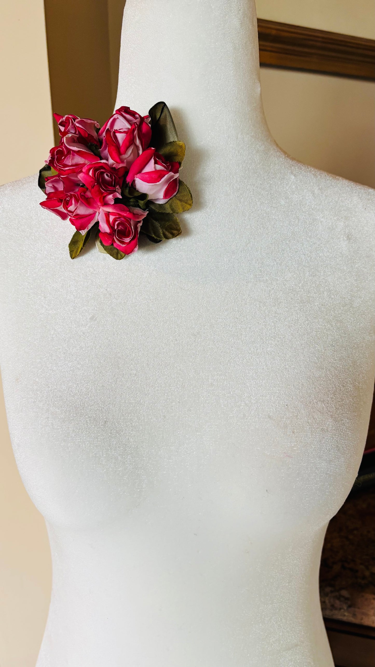 “Mary Ellen” 4” Vintage Rosebuds Brooch & Clip.  Life Like Rosebuds.