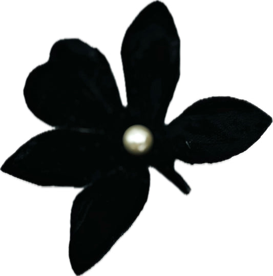 Black Crushed Velvet Orchid with pearl center Clip into hair, onto lapel, handbag and more