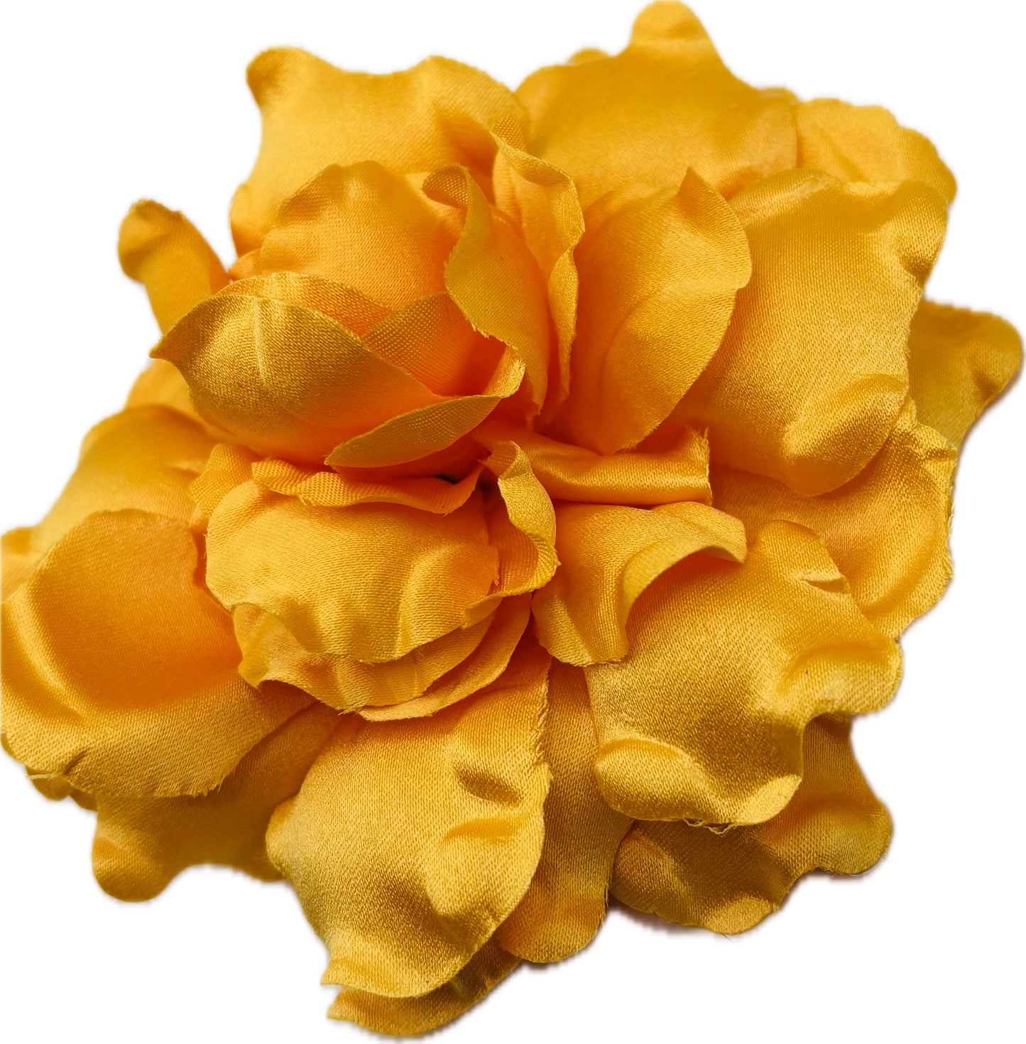 Karin's Garden "Harper" 4" Silk Golden Satin Gardenia Pin Brooch and Clip. Handmade in the USA.  Pin or Clip into hair, onto dress, lapel, handbag and more.