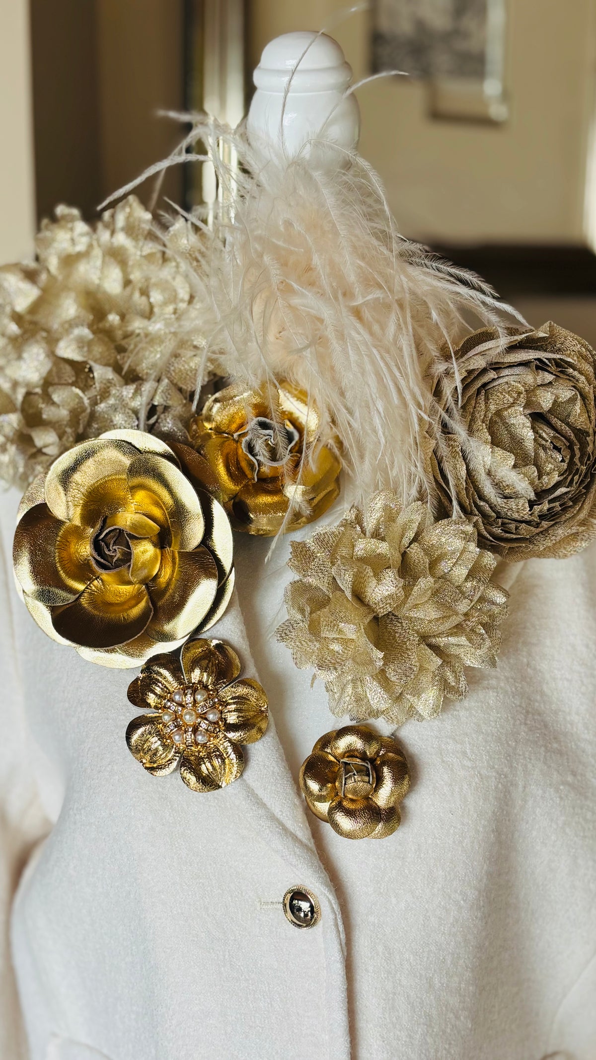 Gold Metallic Flower Pin and Clip.  Pin or Clip to lapel, into hair, onto bag and more.  Made in the USA with Love