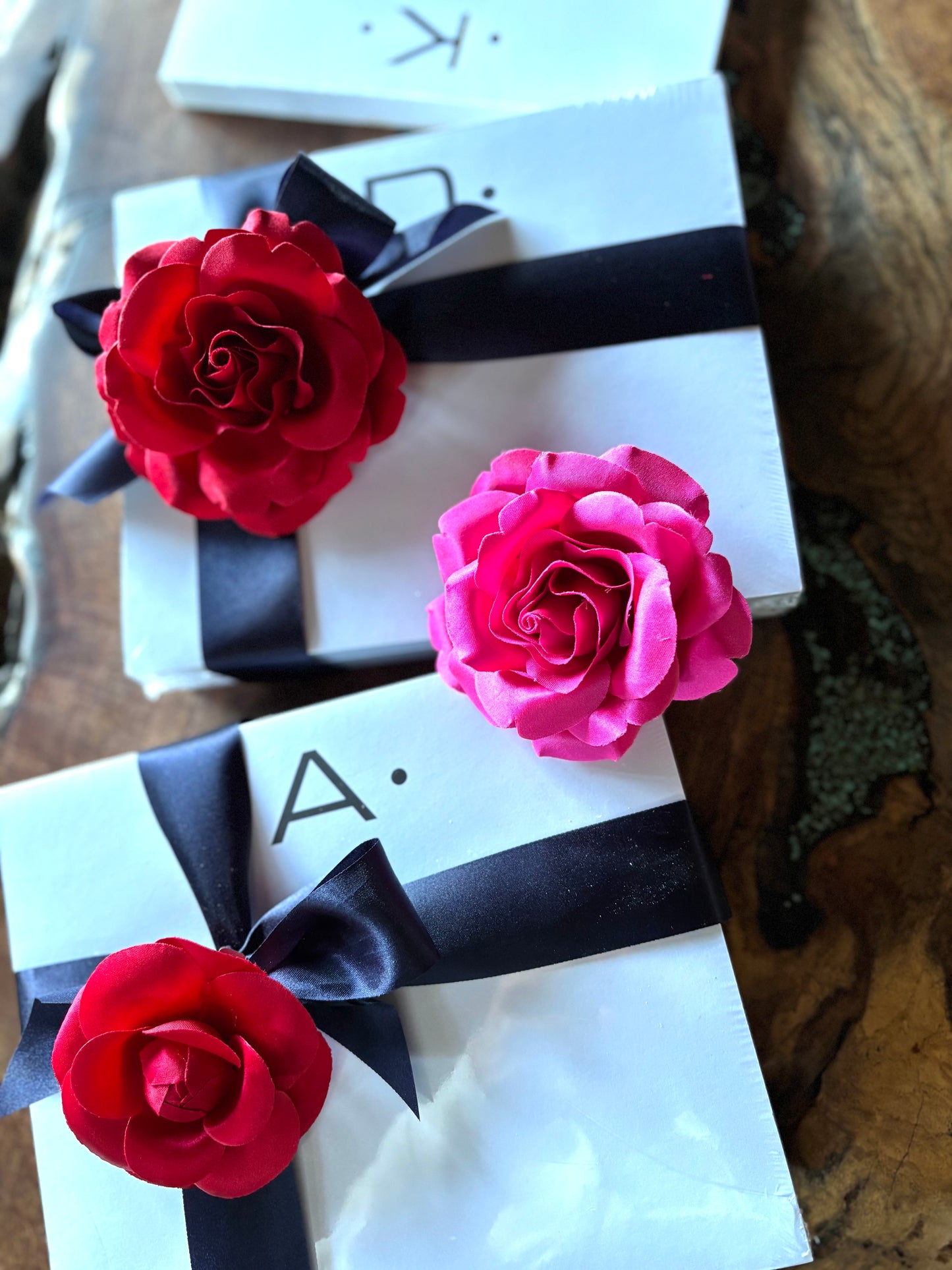 Karin's Garden "Beth" 3.5" Red Silk Rose Pin Brooch and Clip. Handmade in the USA.  Pin or Clip into hair, onto dress, lapel, handbag and more.