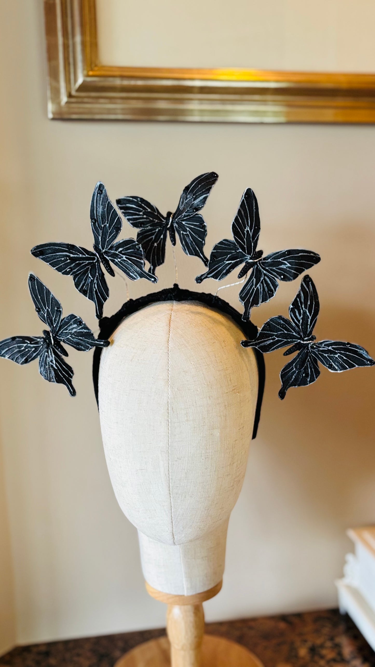 “Vanessa” Black Butterflies Headband.  Comfort Fit Silk Headband, Bendable Butterflies.  Handmade in Bellevue, Washington. Clothing by detailsdancewear