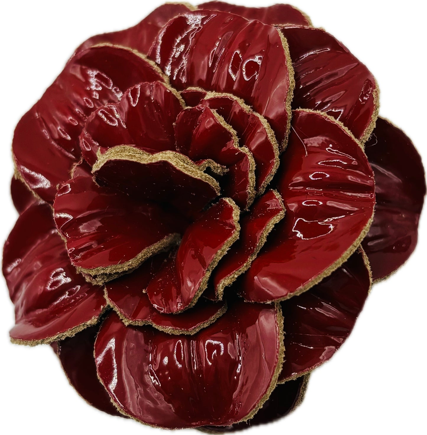 "Roxi" Patent Leather Red Flower Brooch & Clip. 2.25" Clip into hair, onto lapel, necklace, purse, hat & more.  Made in the USA with Love.