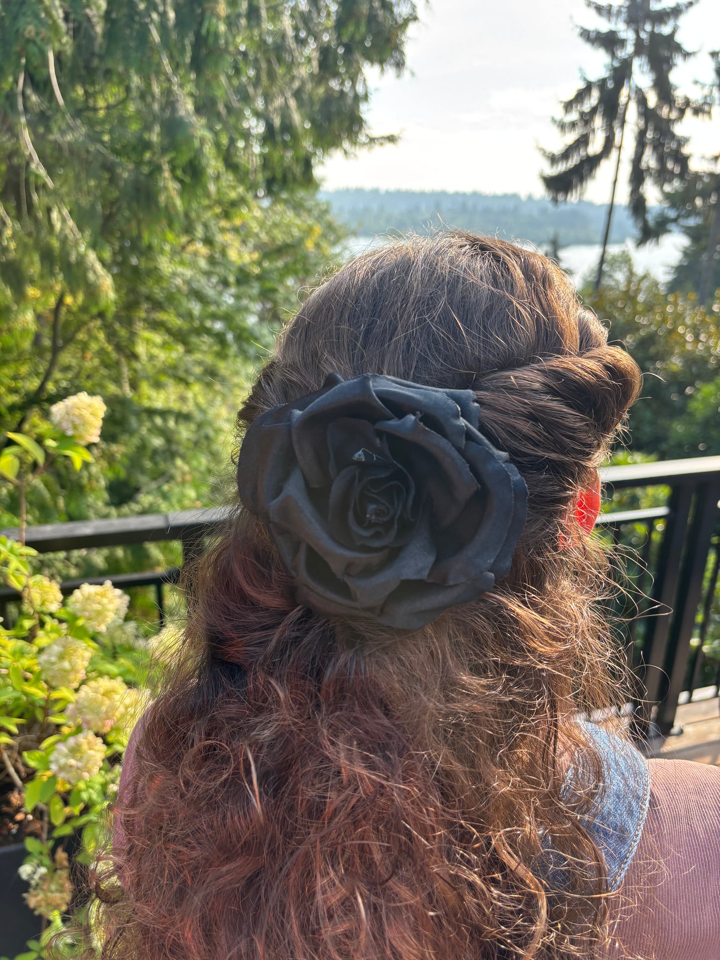 Karin’s Garden 3.5" "Daphne" Black Silk Rose Pin-Clip.  Made in the USA with Love xo