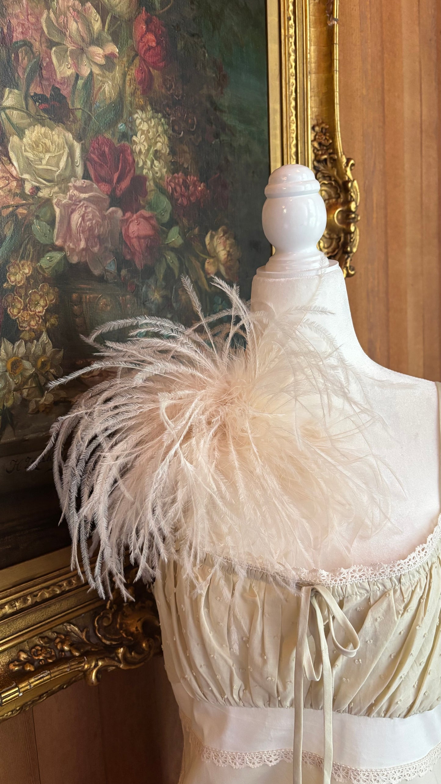 "Dietrich" Grand Ostrich Pin & Clip in Ivory. Made in the USA. Genuine Ostrich. Available in many colors.  Available in Grand or Petite