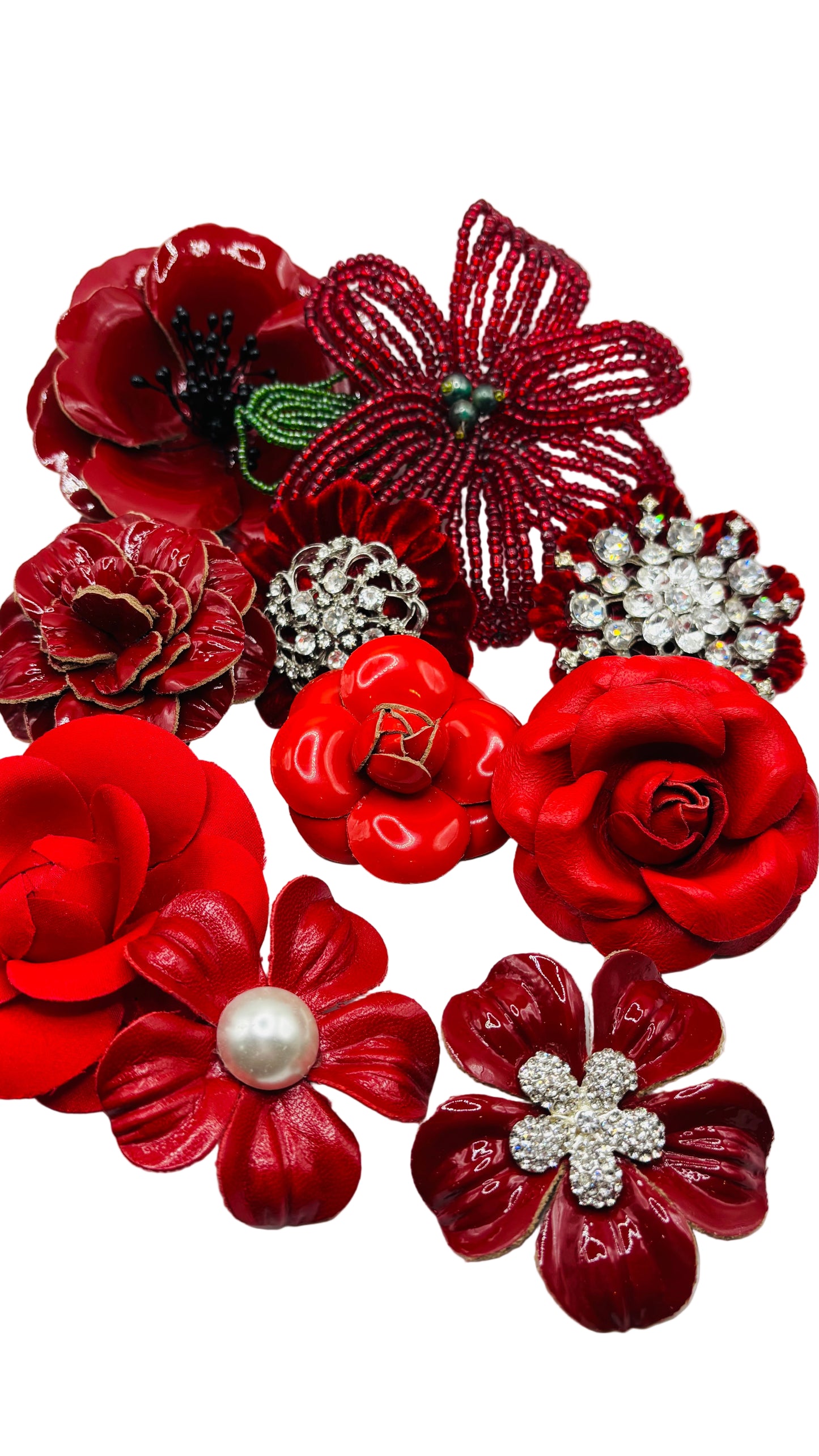 “Cecconis” Red Patent Leather Rose Brooch & Clip.  Made in the USA with Love